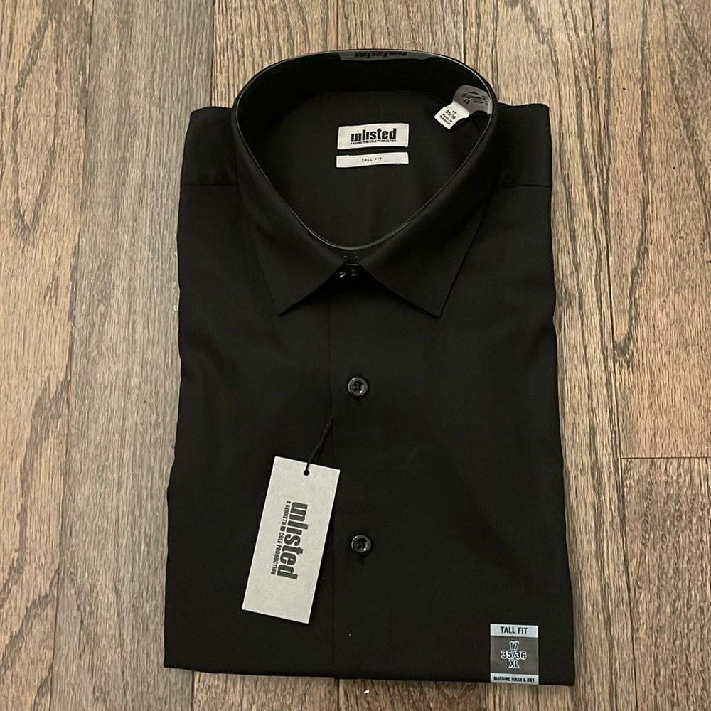 Kenneth Cole Unlisted Men's Dress Shirt Slim Tall 17 36 XL Black